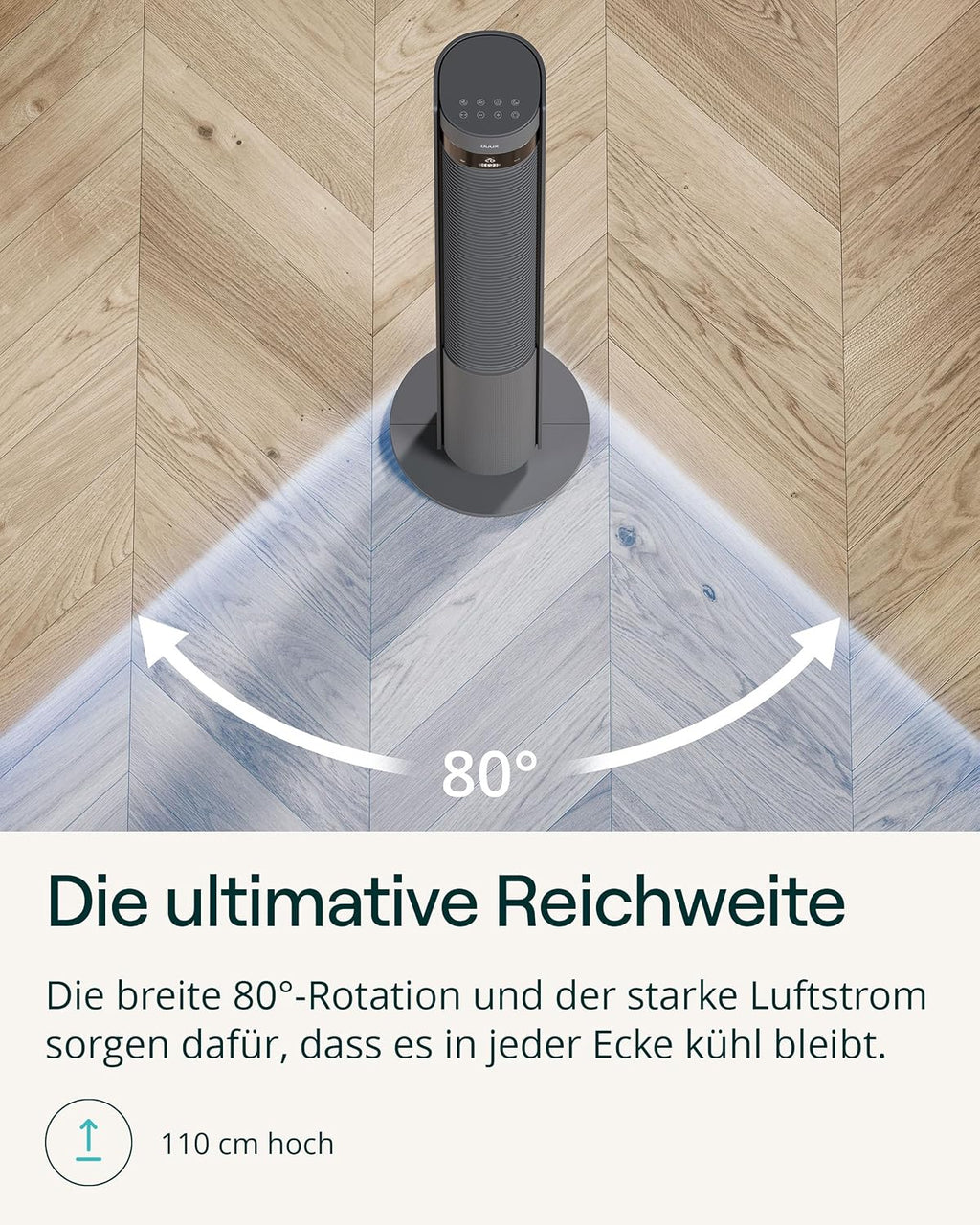 Duux Elevate Turmventilator – 12 Geschwindigkeiten, 80° Oszillation, Nur 25 dB, Ionisator, Timer (1–12h), Schlafmodus, Touch & Fernbedienung – Leiser & Smart Ventilator für Schlafzimmer/Büro - Grau