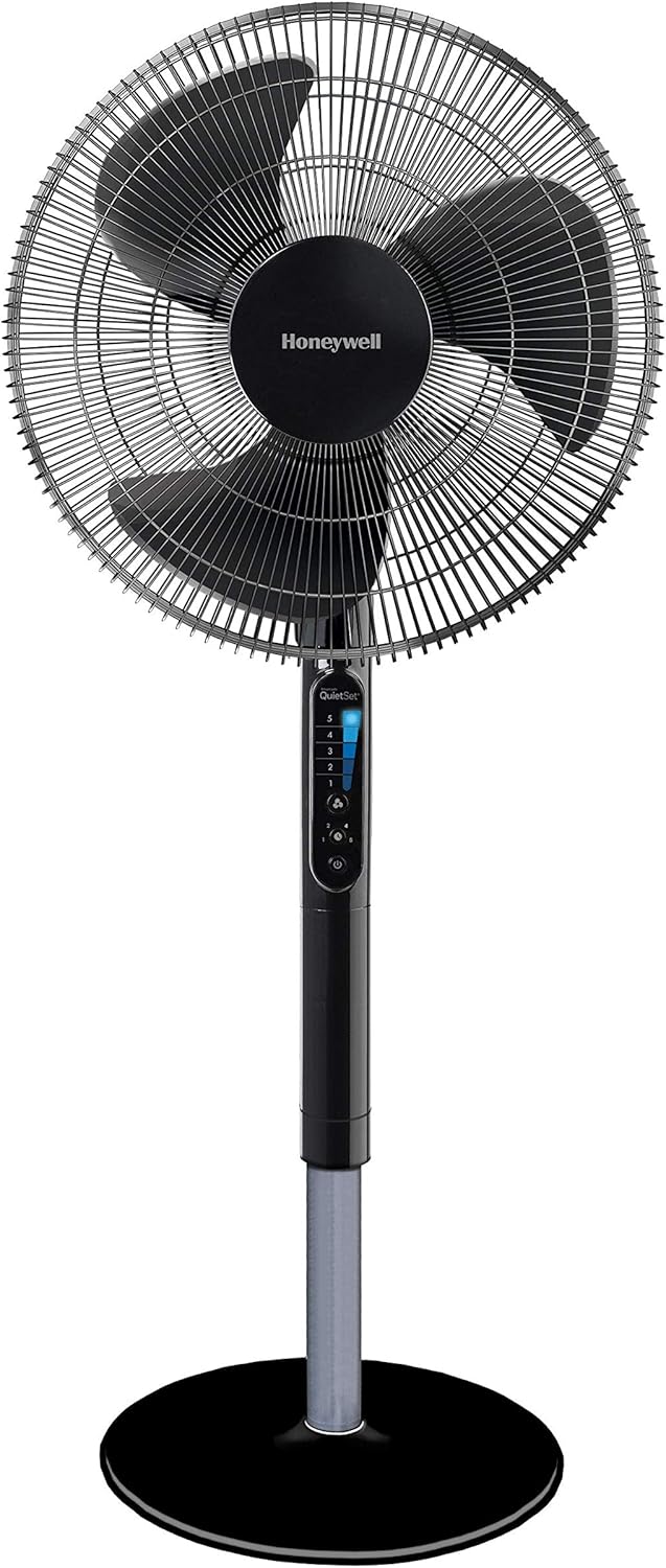 Honeywell Advanced QuietSet Oszillierender Standventilator (5 Geschwindigkeitseinstellungen, Timer-Funktion, Oszillation 70°, Höhenverstellung, Fernbedienung, Einfach zu benutzen) HSF600B