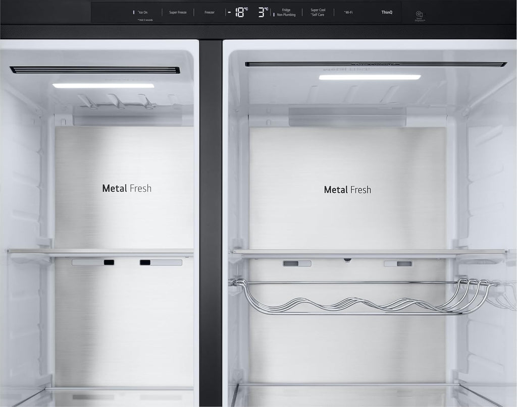 LG GSLE91EVAC Side by Side Kühlschrank, Klasse C, 628 L, Multi-Door Kühlschrank mit Gefrierfach, Eis-, Crushed Ice- Wasserspender mit UVnano, Total NoFrost, Smart Inverter Kompressor, Wi-Fi