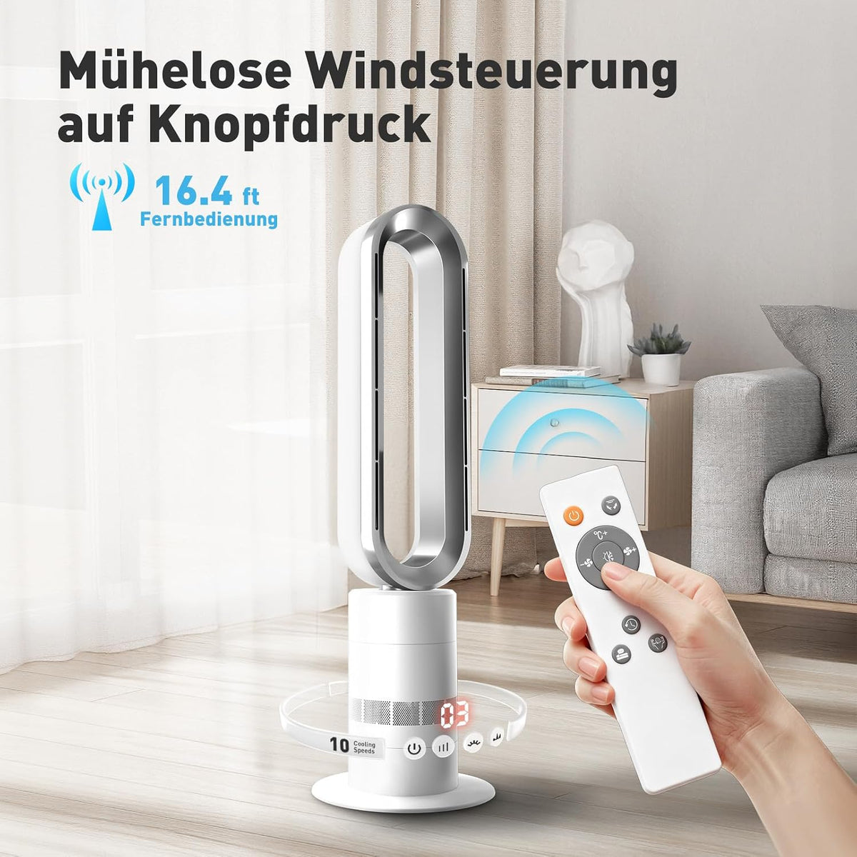 TP18Pro 2-in-1 Bladeless Turmventilator - Heizgerät & Kühlventilator, 10 Kühl- & 3 Heizstufen, Fernbedienung & Touch-Bedienung, Ultra-Leiser für den Heimgebrauch