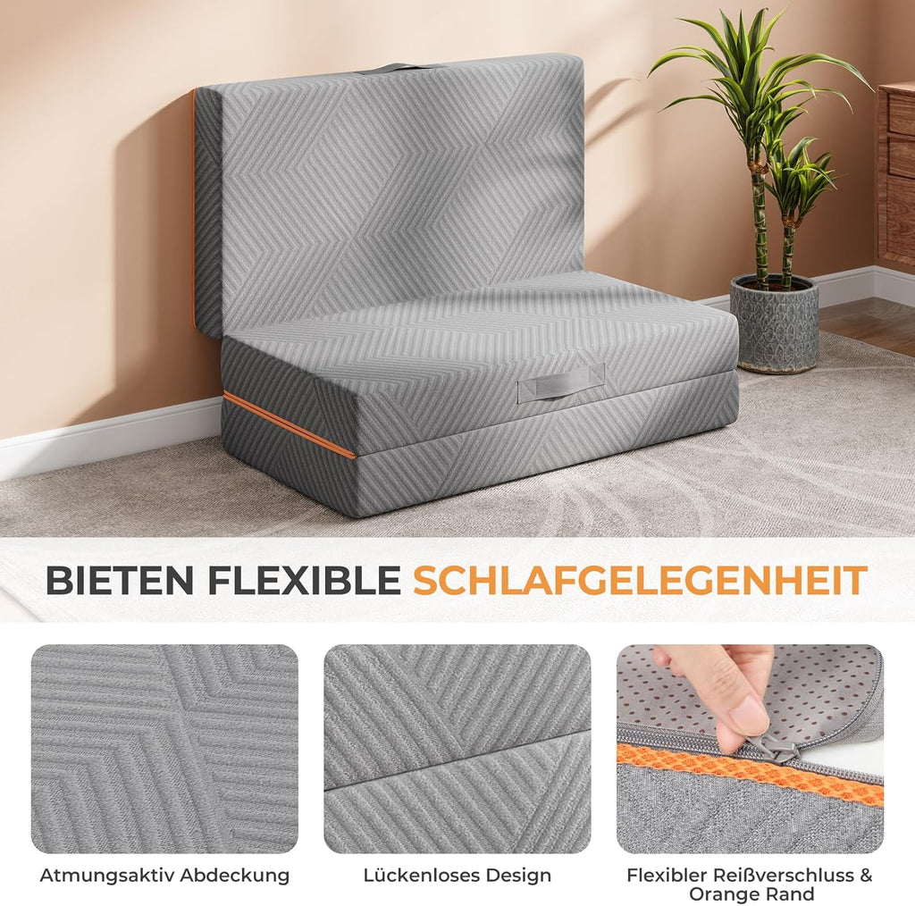 Vesgantti Klappmatratze Gästematratze 100x200cm, Höhe 15cm, 3-teilige Gel Schaumstoff Faltmatratze für Reisen, Camping, Boden, Gästebett, waschbarem Bezug Faltbare Matratze Öko-Tex Zertifiziert