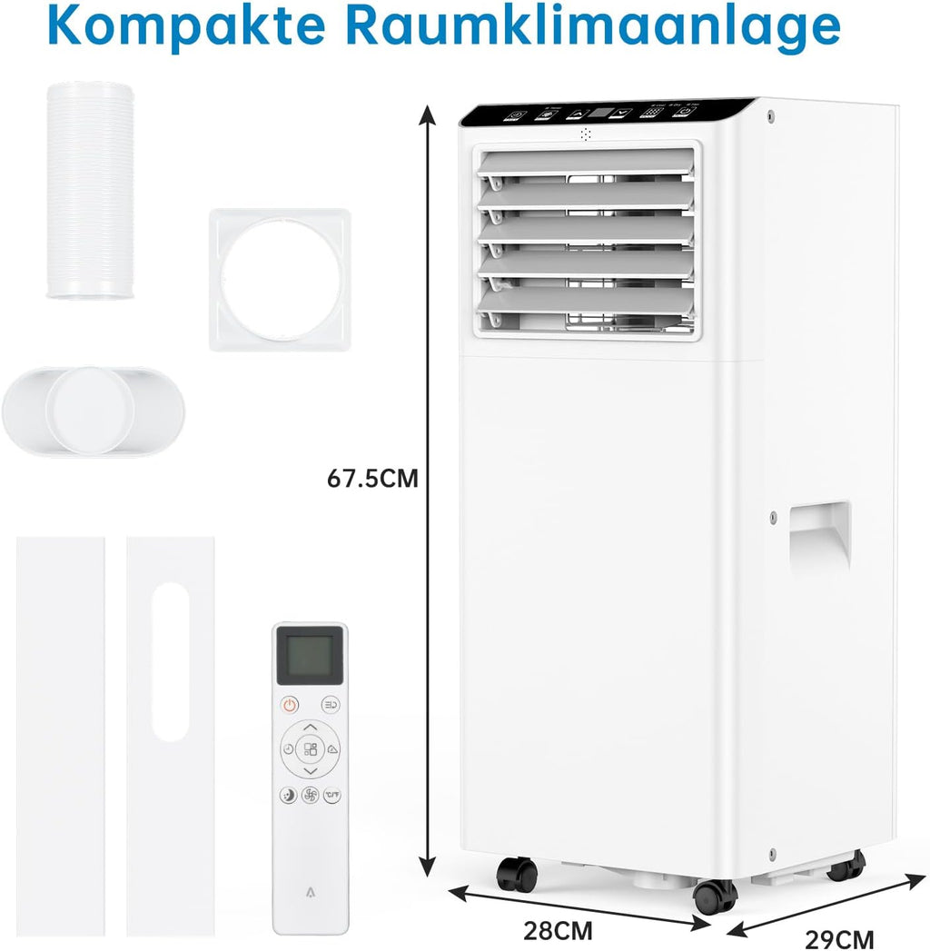 Tragbare Klimaanlage, mobiles Klimagerät 7000BTU, Kühlfunktion, Belüftung und Entfeuchtung, 2 Geschwindigkeitsstufen, Timer, 24 Fernbedienung, R290, ohne Außeneinheit
