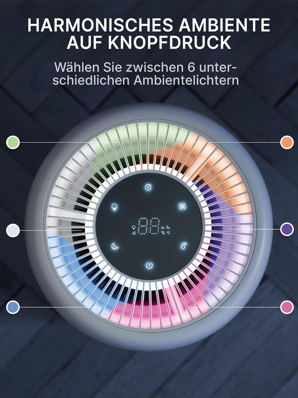 Comedes Umecto 600, für Räume bis 82m², Kaltverdunstung, Tank 4 l, Befeuchtungsleistung bis zu 600 ml/h, 7 Farben Luftfeuchtigkeitsindikator, Automatikmodus, Smart-Home fähig