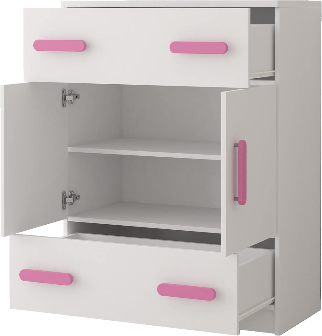 Fabryka Mebli Idźczak Kinderzimmer-Set Jonas I 01 - Schrank, Bett, Wandregal, Kommode, Schreibtisch, Nachttisch - Kleiderschrank - Skandinavischer Stil, Modern Design - Weiß