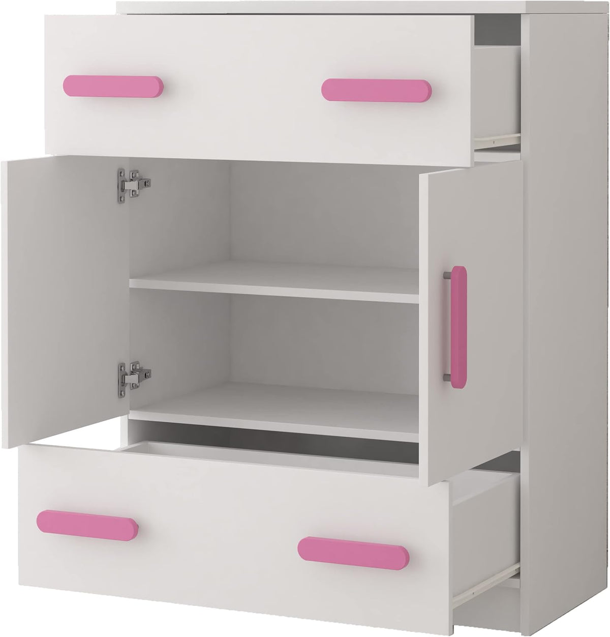 Fabryka Mebli Idźczak Kinderzimmer-Set Jonas I 01 - Schrank, Bett, Wandregal, Kommode, Schreibtisch, Nachttisch - Kleiderschrank - Skandinavischer Stil, Modern Design - Weiß/Grau