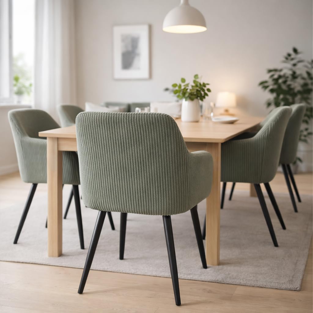 ALBATROS Esszimmerstuhl SILA – 2er Set Polsterstühle mit Armlehnen, Cord-Bezug, Grün | Küchen- & Esszimmerstühle für Küche, Wohnzimmer & Esszimmer | Esstisch Stühle