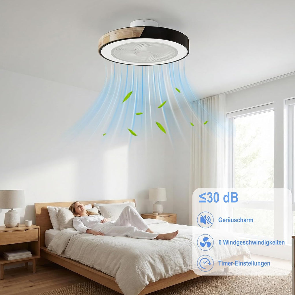YuYe Deckenventilator Mit Beleuchtung, Ventilator Deckenleuchte, 3 Farbtemperatur und 6 Geschwindigkeiten LED- Deckenventilator mit Lampe Leise Dimmbar für Esszimmer Wohnzimmer Schlafzimme (A)