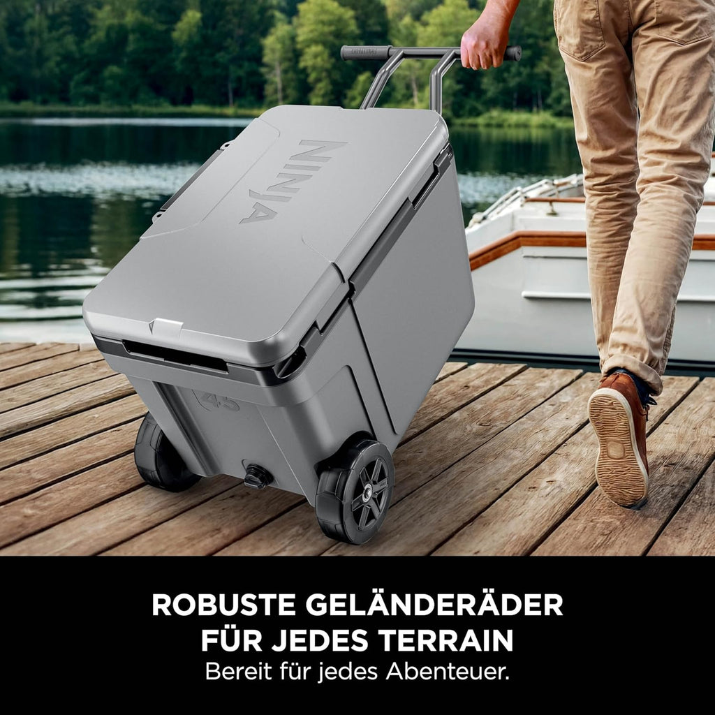 Ninja FrostVault Kühlbox mit Rollen und Isolierung, integrierter Dry Zone Schublade mit Kühlschranktemperatur, hält Eis tagelang, bietet Platz für bis zu 68 Dosen, Schiefergrau, FB245EUGY