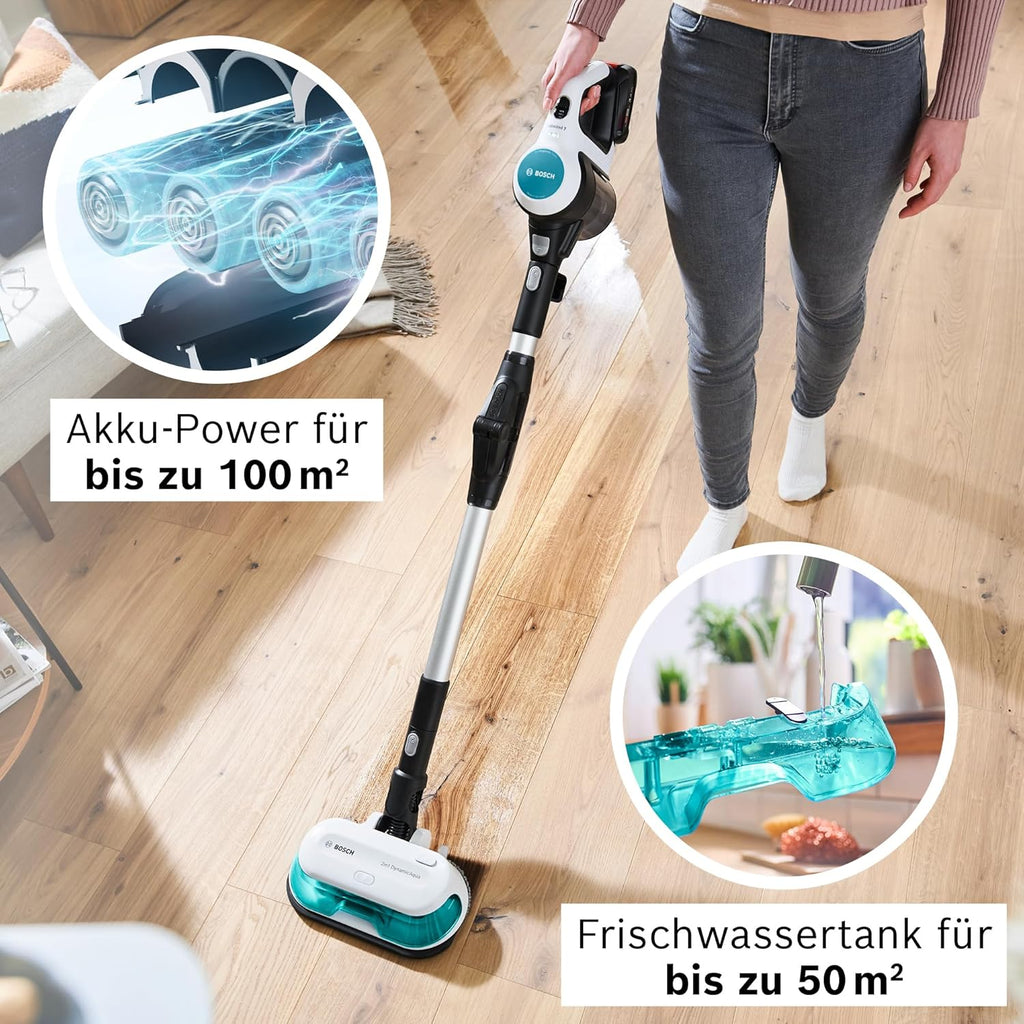 Akku-Staubsauger Unlimited 7 ProHygienic Aqua BKS71HYG1, kabellos, 2in1 Saugen & Wischen, Knickrohr, HEPA-Filtersystem, 10 J. Motorgarantie, Wechselakku, Schnellladegerät, Made in Germany, weiß