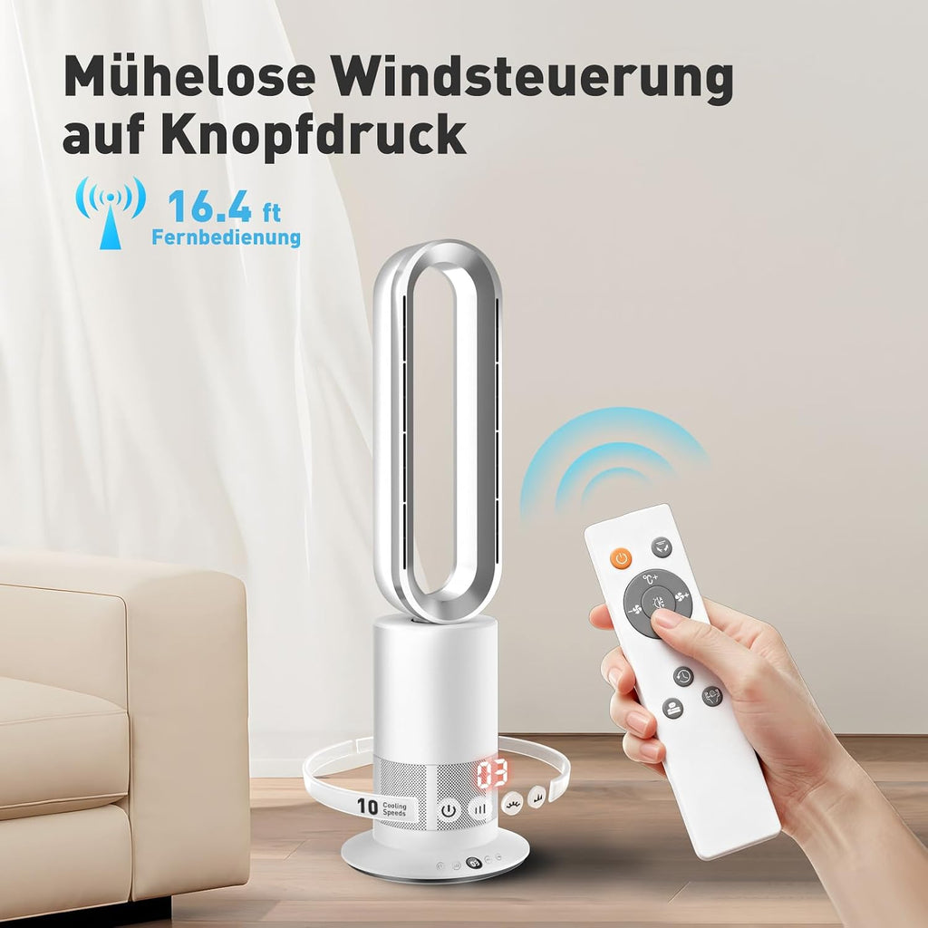 TP09Plus 2-in-1 Turmventilator - 10 Kühl- & 3 Heizstufen, Fernbedienung & LED Touch-Bedienung, Leiser für den Heimgebrauch