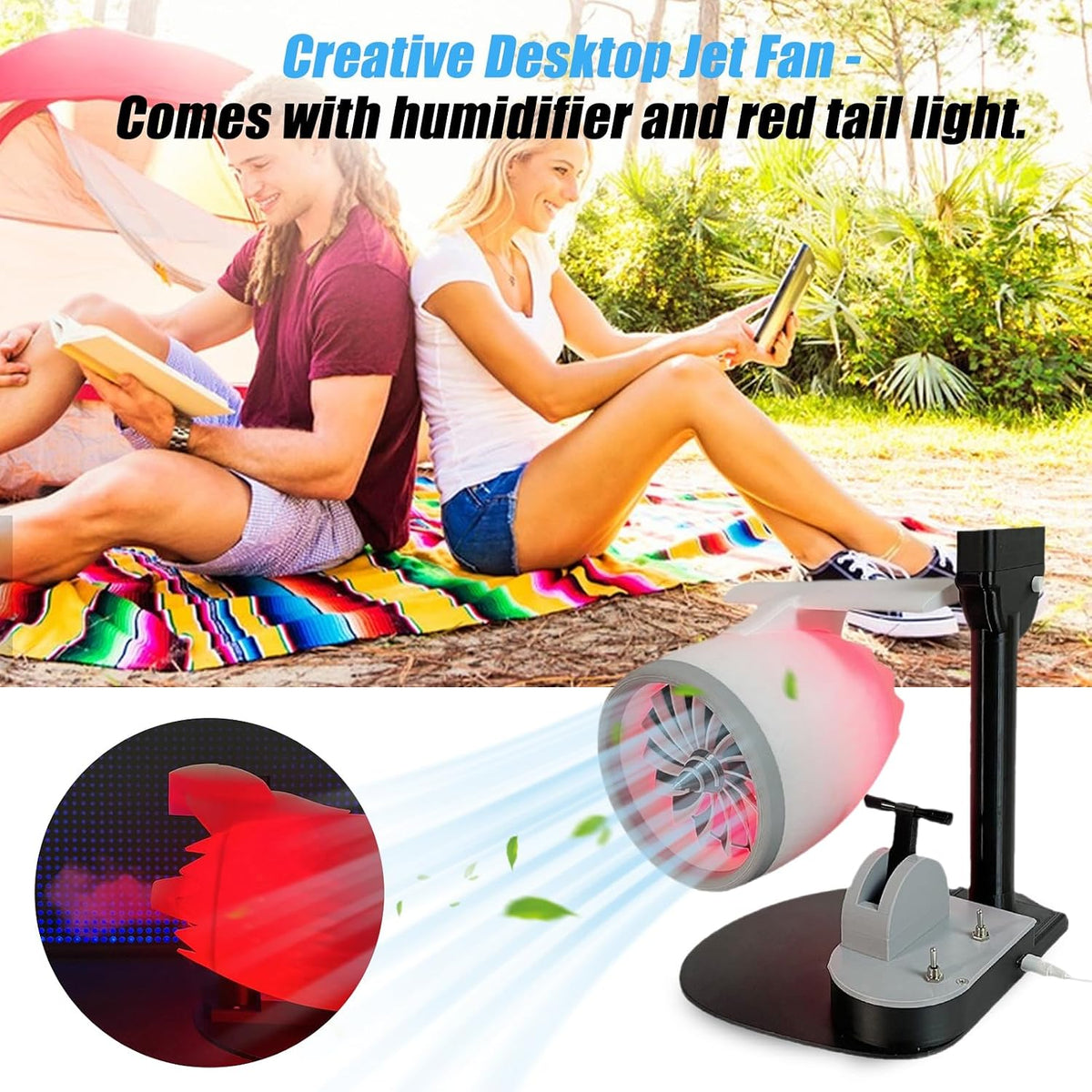 Tischventilator Mit Led-licht, 2-in-1-turbofan-ventilator Für Den Persönlichen Gebrauch, Tragbarer Luftzirkulator Für Schlafzimmer, Homeoffice, Reisen Und Schreibtisch White
