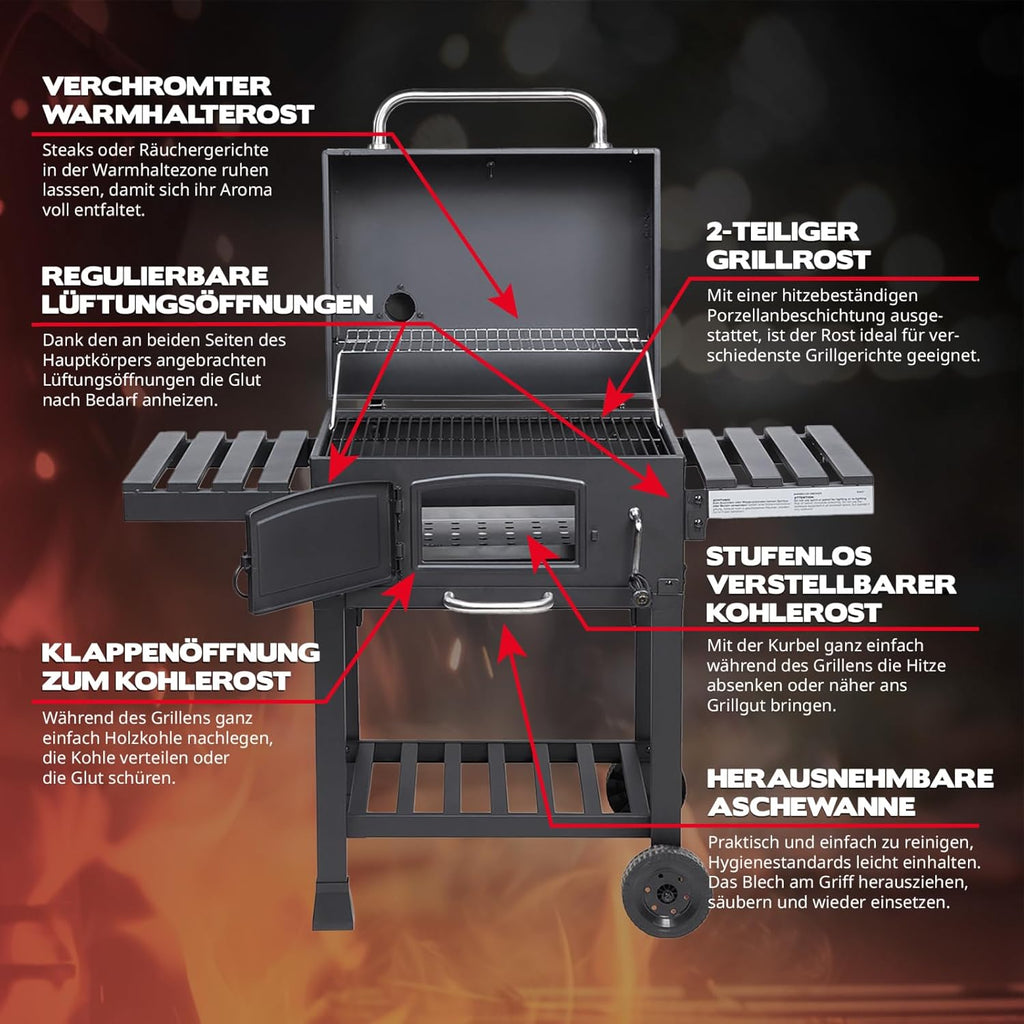 TAINO HERO XL BBQ Smoker GRILLWAGEN Holzkohle Grill Grillkamin Standgrill Räucherofen Zubehör