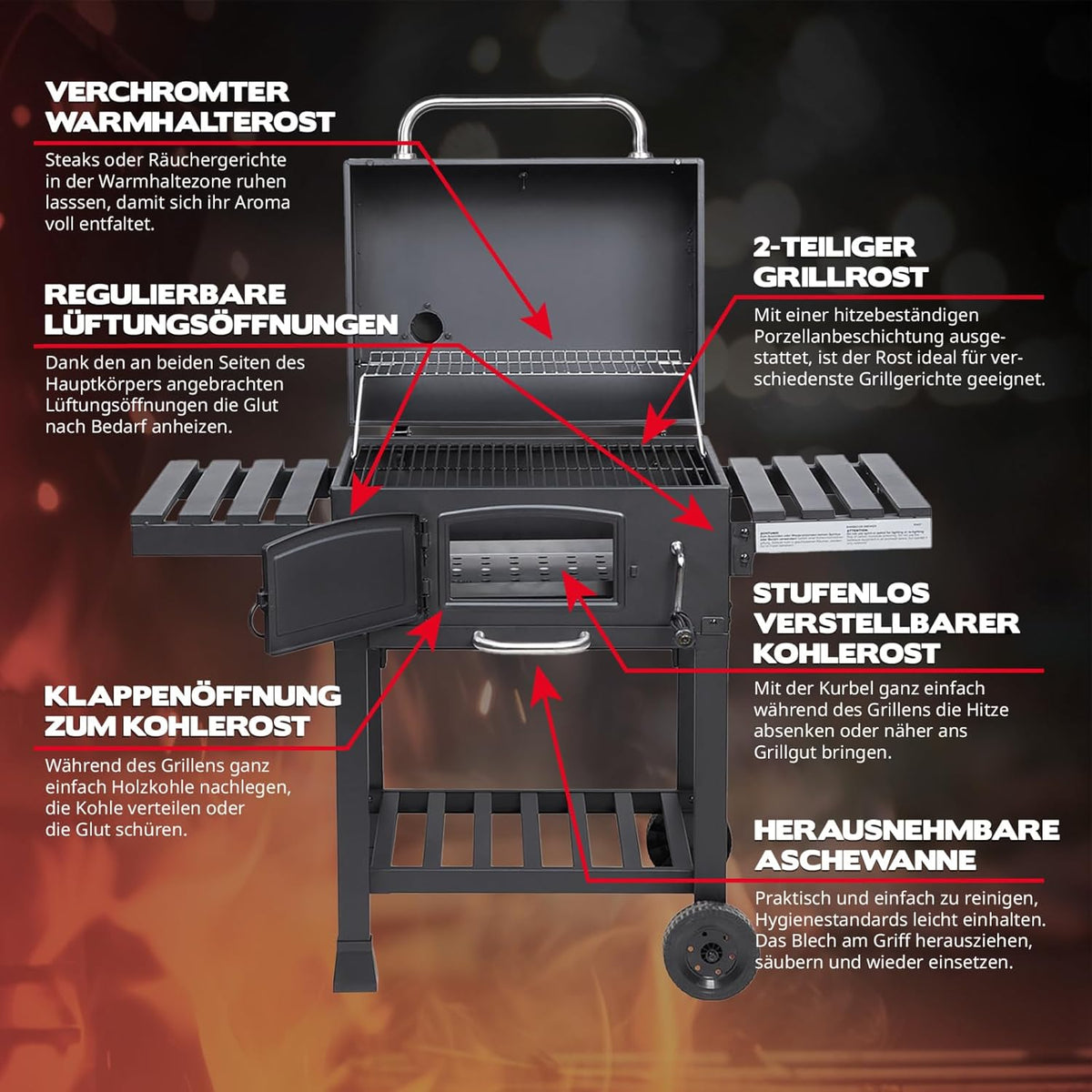 TAINO HERO XL BBQ Smoker GRILLWAGEN Holzkohle Grill Grillkamin Standgrill Räucherofen Zubehör