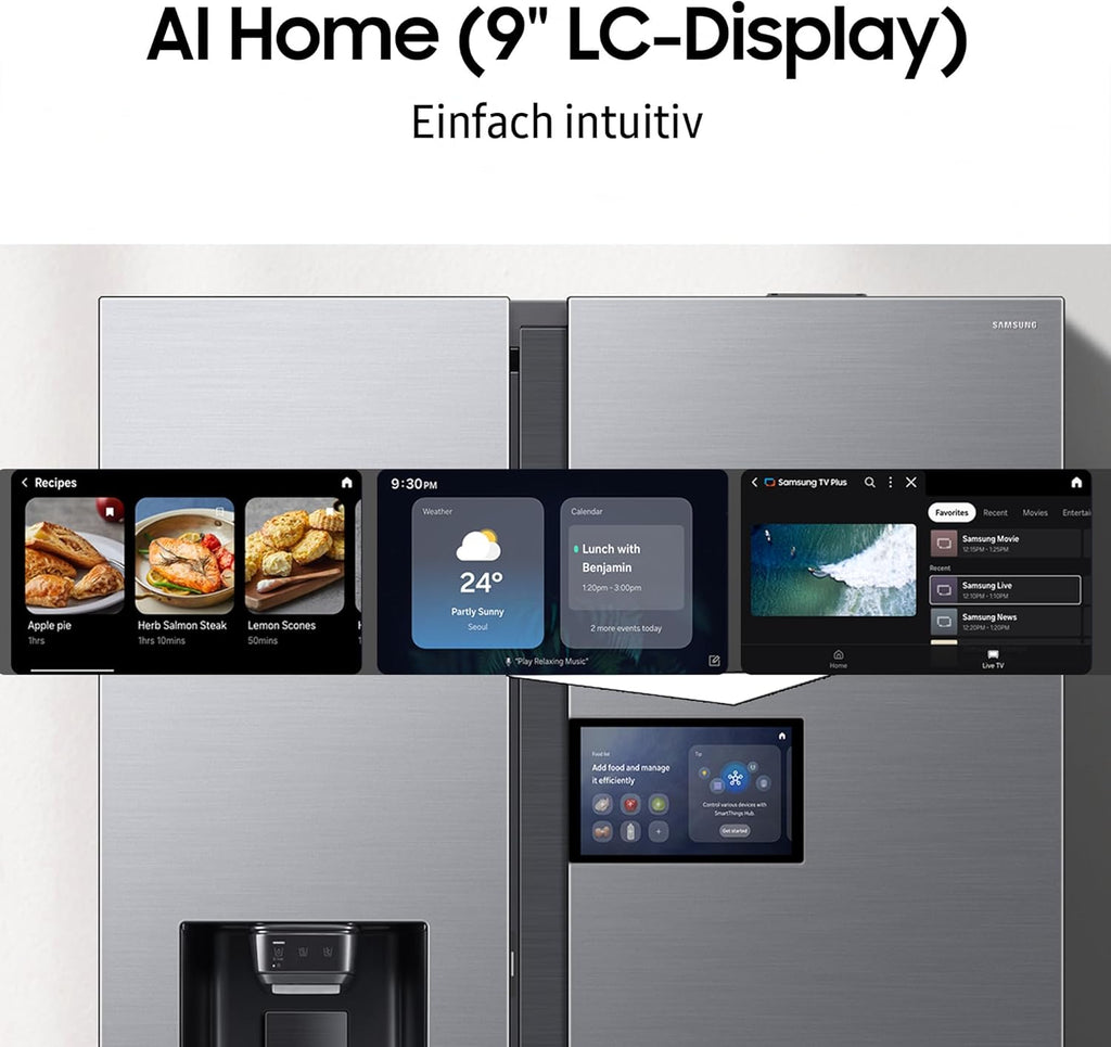 RS90F65EDTEF Side-by-Side Kühl-Gefrierkombination, AI Kühlschrank mit Gefrierfach, 178 cm, 621 l, Eis-/Wasserspender mit Wassertank, AI Home, Voice Control, Edelstahl Look