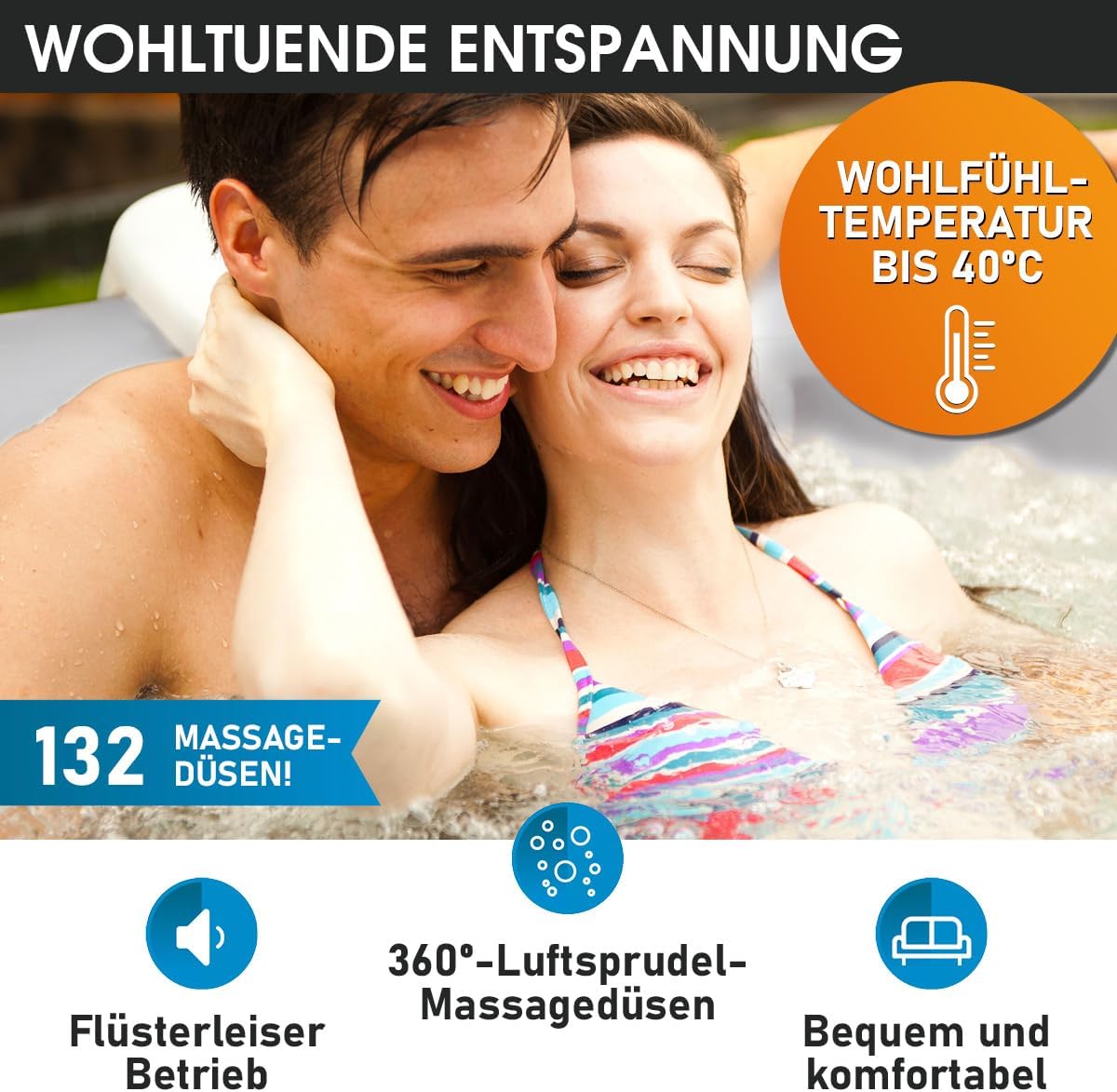 BRAST Whirlpool aufblasbar MSpa | 4-8 Personen | viele Modelle rund und eckig | Ø 125-224cm | In-Outdoor Pool | bis zu 144 Massagedüsen | inkl. Aufblasfunktion Abdeckung Timer Heizung | Tekapo6