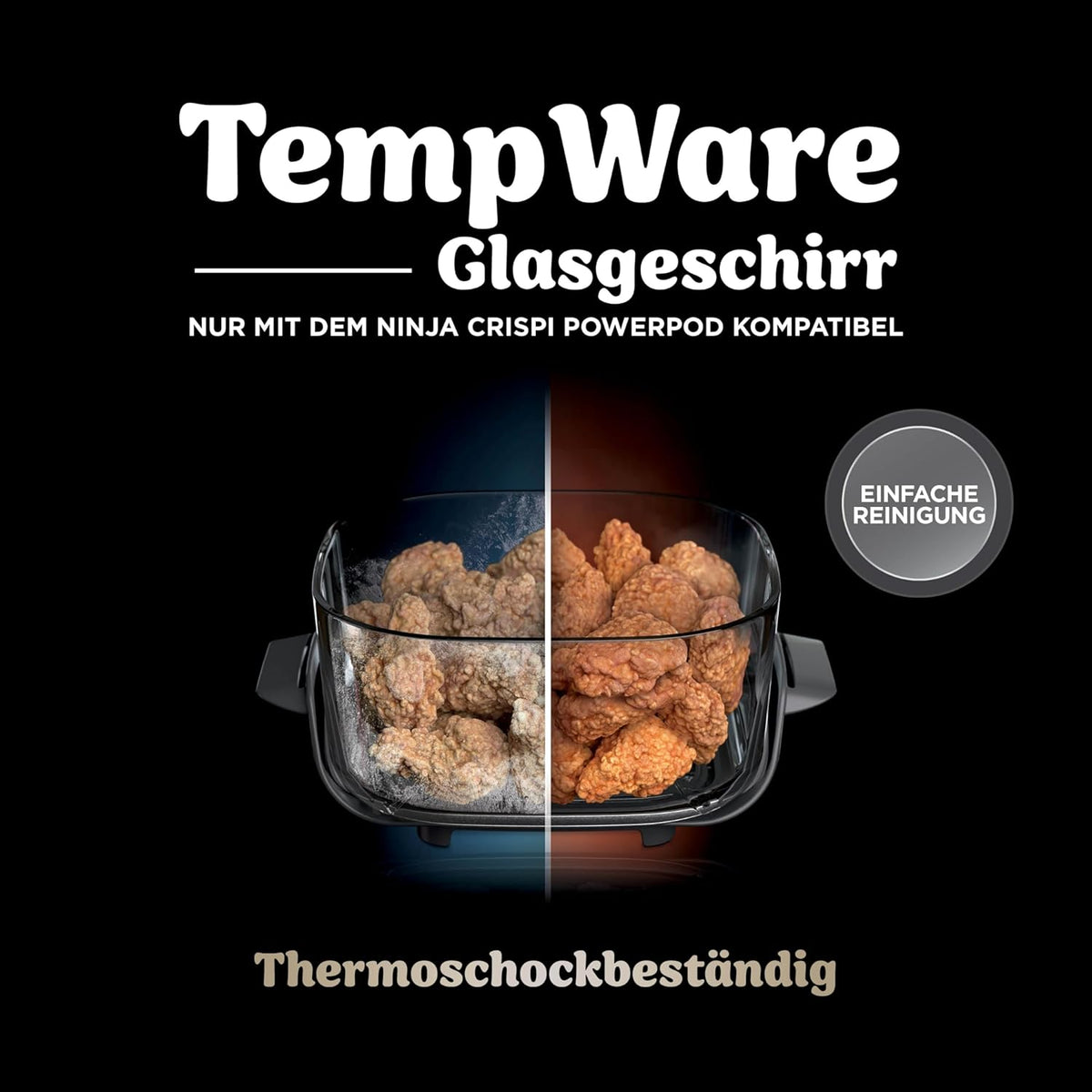 Ninja CRISPi tragbare Air fryer Heißluftfritteuse, 3,8 l, 4-in-1: Heißluftfrittieren, Braten, Warmhalten, Recrisp, 6 Portionen, 2x herausnehmbare Glasbehälter & Deckel, 1700 W, Stone Gold FN101EUSTGD