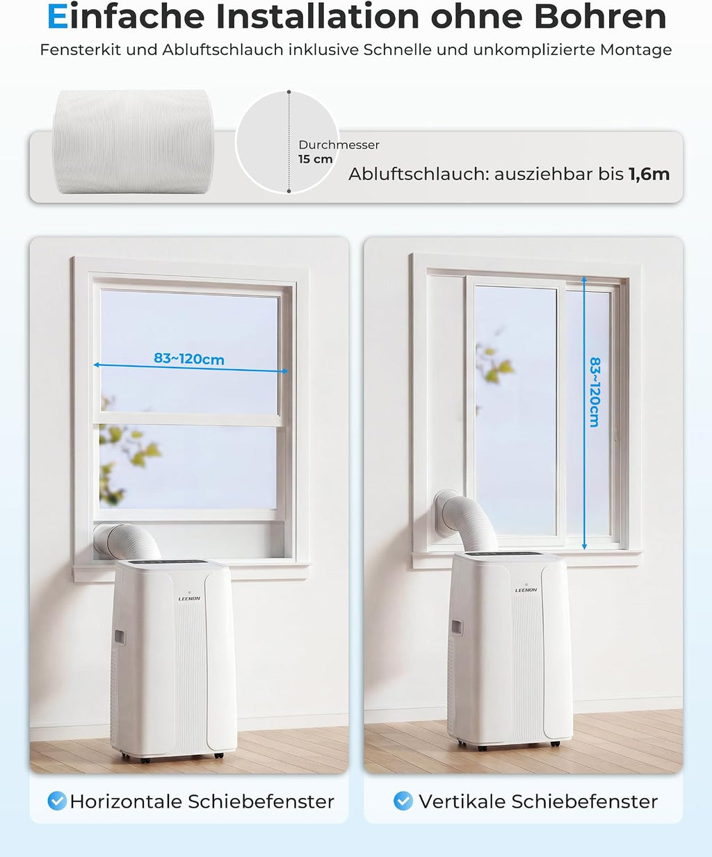 LEENON 14000 BTU Klimaanlage Mobil Klimagerät, 4 in 1 Kühlen Entfeuchten Lüftermodus Schlafmodus, Mobile Klima mit Abluftschlauch, Fernbedienung/24h Timer, Auto-Swing Air Conditioner, Für bis 50m²