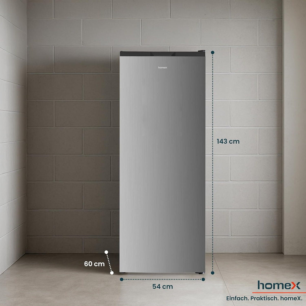 homeX Gefrierschrank NoFrost, Tiefkühlschrank groß - 161L Nutzinhalt, 4-Sterne Gefrieren, Freezer No Frost, Gefrierschränke freistehend, Super-Frost-Funktion, leise 39 dB, silber, FSN1611E-S