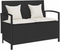 vidaXL Gartenbank mit Stauraum und Kissen Schwarz Poly Rattan, Gartenbank, Parkbank, Outdoor-Bank, Sitzbank, Terrassenbank, Außenbank, Gartenmöbel