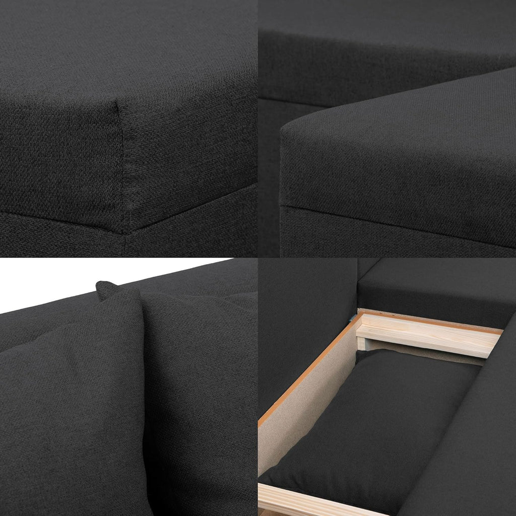 Oslo Ecksofa mit Schlaffunktion und Bettkasten, L-Form Sofa 215 cm kompakt und modern, universell Links oder rechts montierbar, hochwertige Couch, perfekt für Wohnzimmer (Graphit)