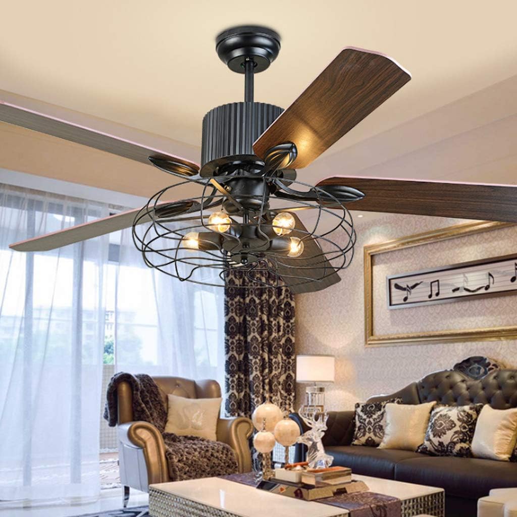Retro Deckenventilatoren Mit Beleuchtung E27*5 Holzklinge Deckenleuchte Ventilator Deckenlampe 3 Dateien Einstellbare Windgeschwindigkeit Mit Fernbedienung Ultra Leise Esszimmer Wohnzimmer Kann Timing