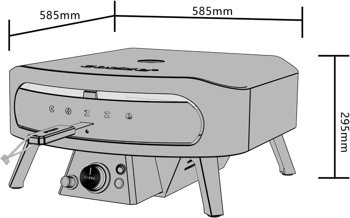 Cozze® 17" Pizzaofen Gas Schwarze Edition mit rotierender Pizzastein Ø43 cm - 600°C, Pizza in 2 Minuten