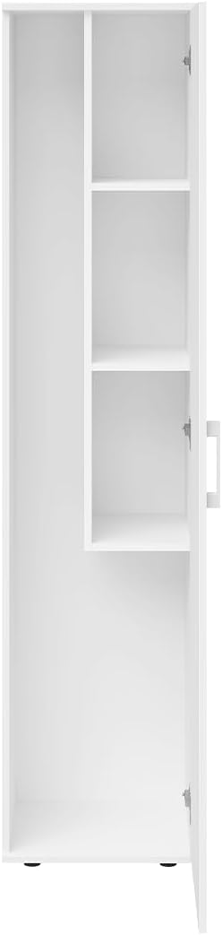 Bellamio Apol Besenschrank - Mehrzweckschrank 40 cm breit Weiß - Vorratsschrank mit Staubsaugerfach - Putzschrank aus Holz - Flurschrank mit Stauraum - Haushaltsschrank - Allzweckschrank 176x33x40 cm
