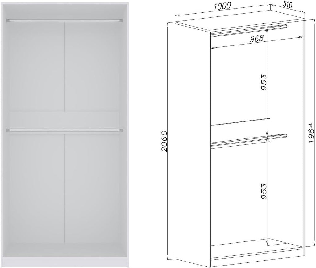 Marmex Garderobenschrank-Set TRES B, großes, breites Schrankset für das Schlafzimmer ohne Türen, Kleiderschrank mit Kleiderstangen, Einlegeböden für Kleidung, Schuhe 320x206x51 (weiß)