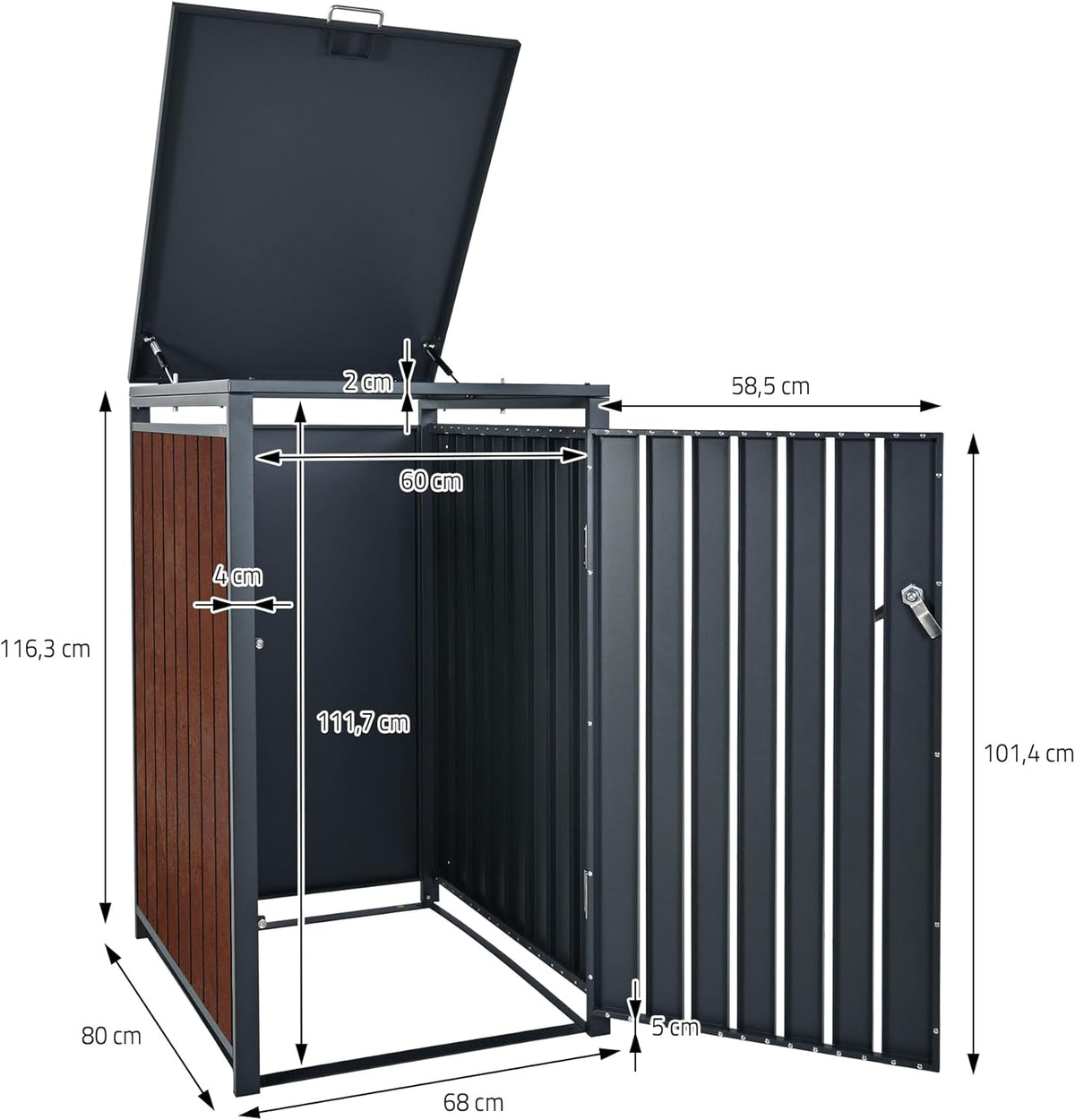 ML-Design Mülltonnenbox 3er 3 Tonnen 240L 200x80x116,3cm Anthrazit-Rostoptik, Stahl/Cortenstahl, Abschließbare Mülltonnenverkleidung Klappdeckel/3 Türen, Müllbox Mülltonnecontainer Mülltonnenabdeckung