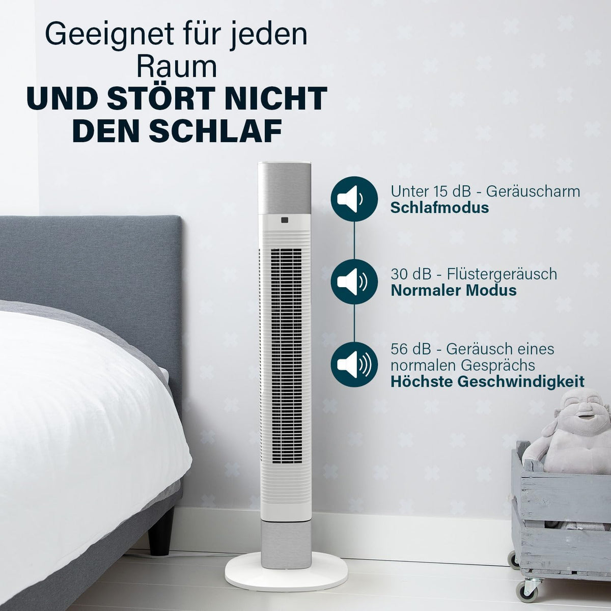 Princess Geräuscharmer Turmventilator - Höhe 103 cm - 3 Modi & 3 Geschwindigkeiten - Oszillation - Steuerbar per App