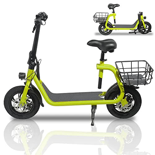Patinete eléctrico plegable para adultos con asiento, motor sin escobillas de 450 W, neumáticos todoterreno de 12 pulgadas, autonomía de 32 km, ligero y portátil.