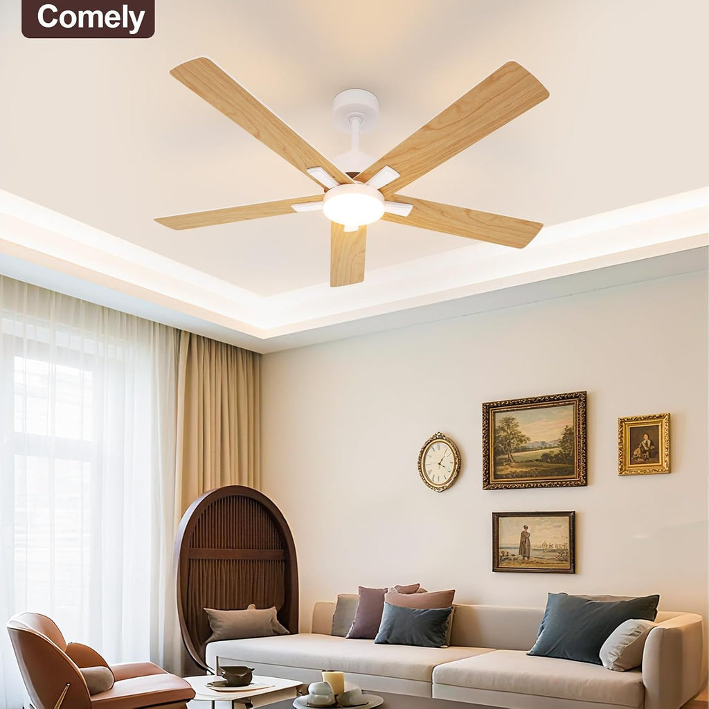 Comely Deckenventilator mit Beleuchtung, DC, 132cm, 3 Farbtemperatur, Deckenlampe mit Ventilator mit 6 Geschwindigkeiten, Sommer Winterbetrieb Deckenventilator mit Licht für Schlafzimmer, Naturholz