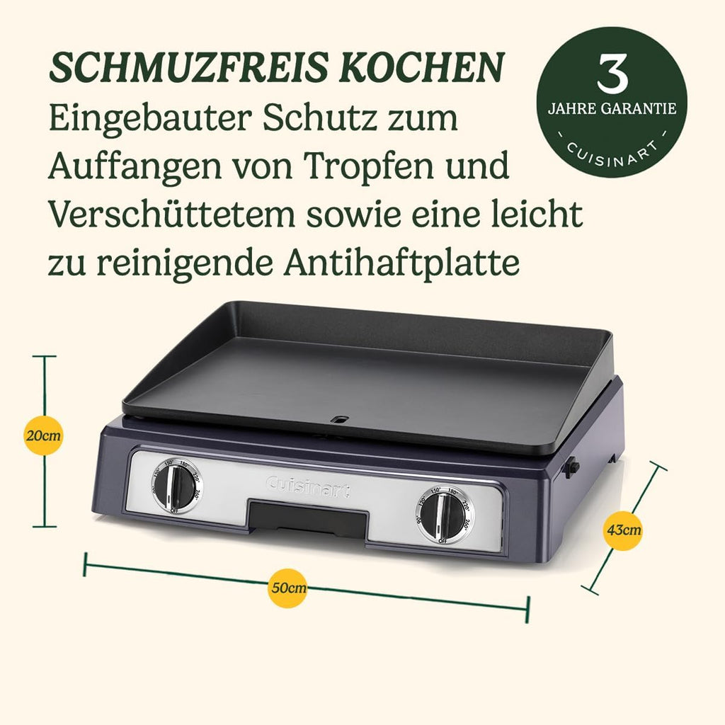Cuisinart Hot Plate Entertaining Grill & Griddle | XL Elektrischer Plancha Grill, Teppanyaki Grillplatte für zu Hause | Antihaftbeschichtete abnehmbare Platte, 2-Zonen-Temperaturregelung bis zu 260°C