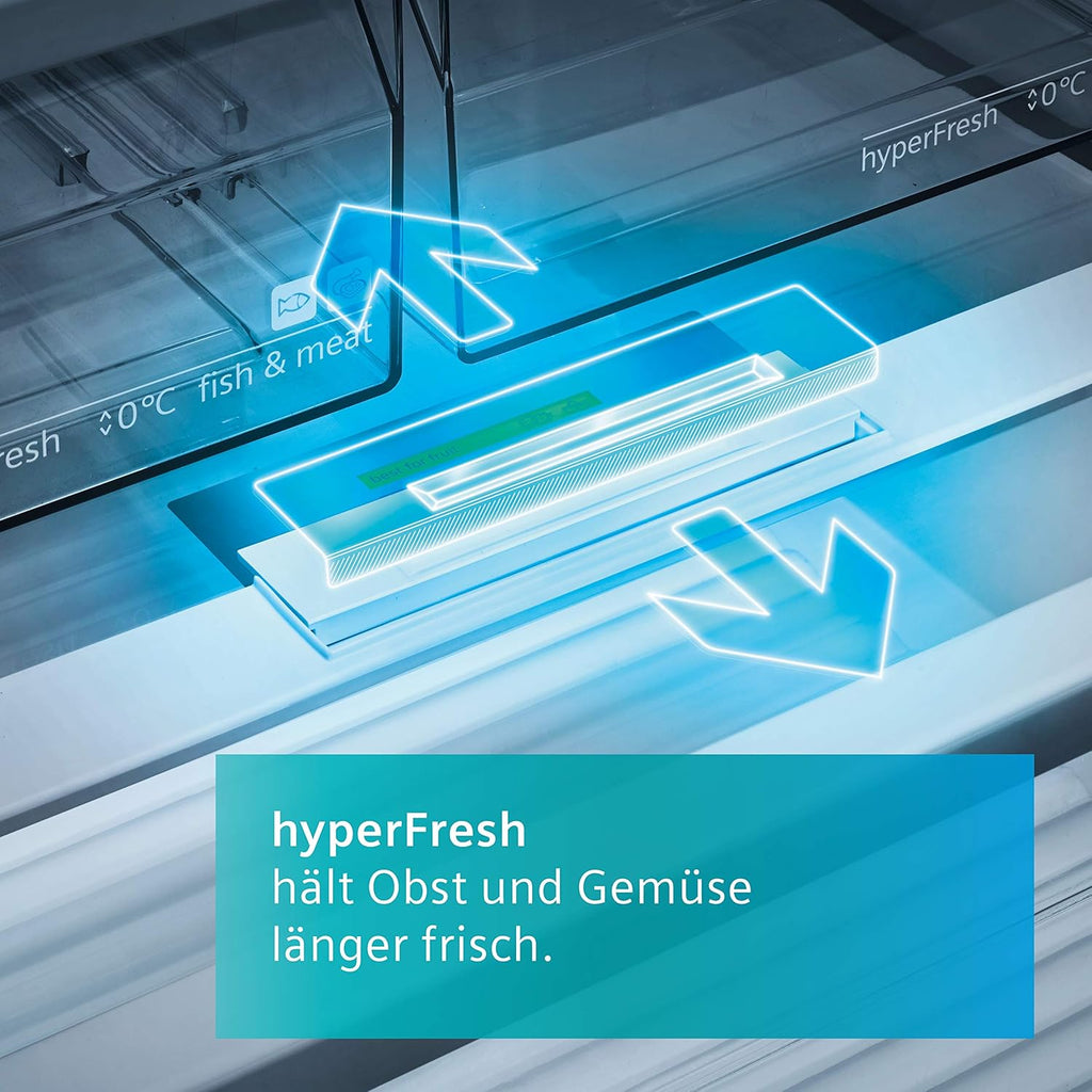 Siemens KF96NVPEA iQ300 Multi-Door-Kühlschrank, 183 x 91 cm, 405 L Kühlen & 200 L Gefrieren, hyperFresh längere Frische, noFrost nie wieder abtauen, superCooling schnellere Kühlung
