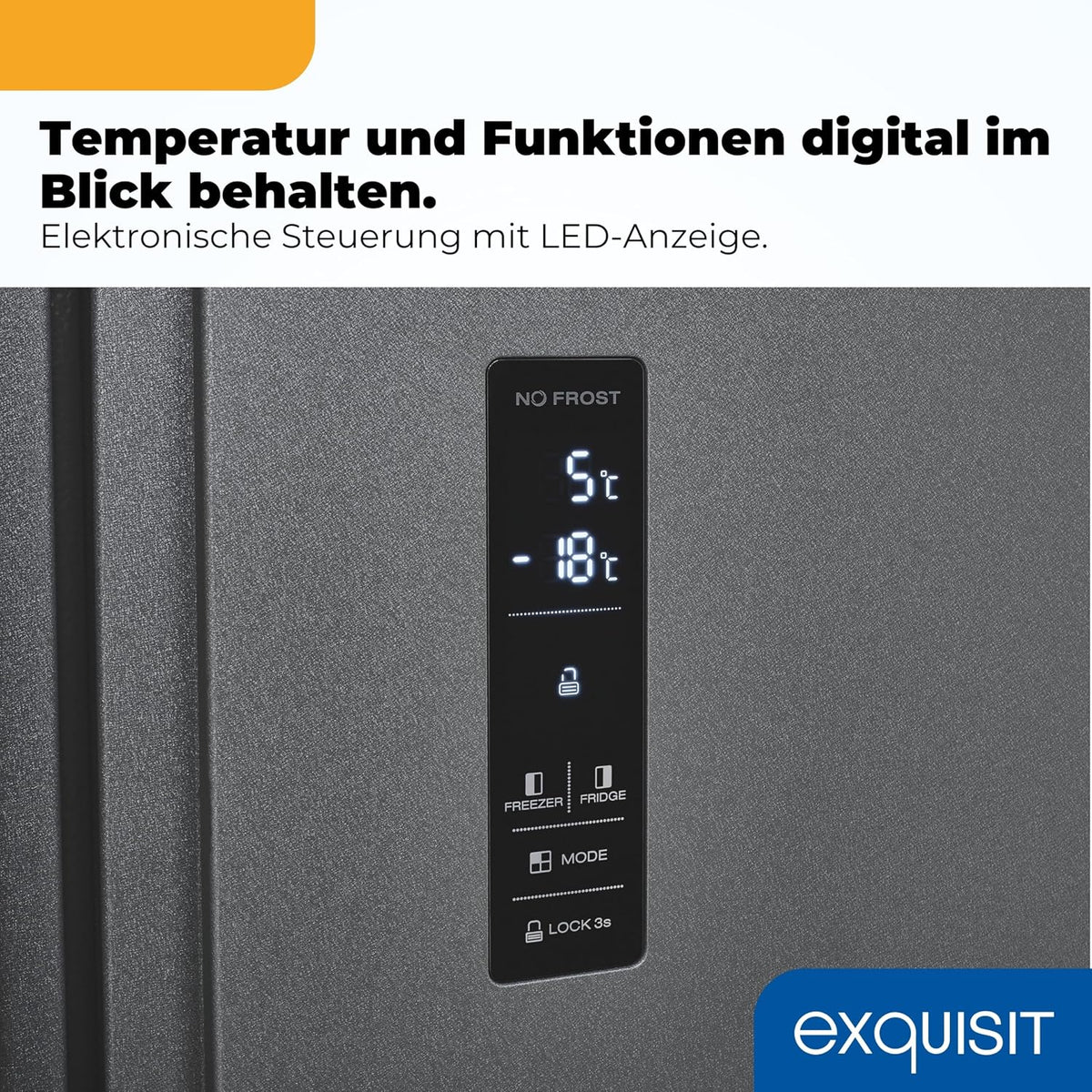 Exquisit Side-by-Side Kühlschrank | 442 l Nutzinhalt, Energieeffizienzklasse D, 39 dB(A) | No Frost Kühlen und Gefrieren, Schnellgefrieren, Temperaturregelung, LED-Display | SBS546-040D anthrazit