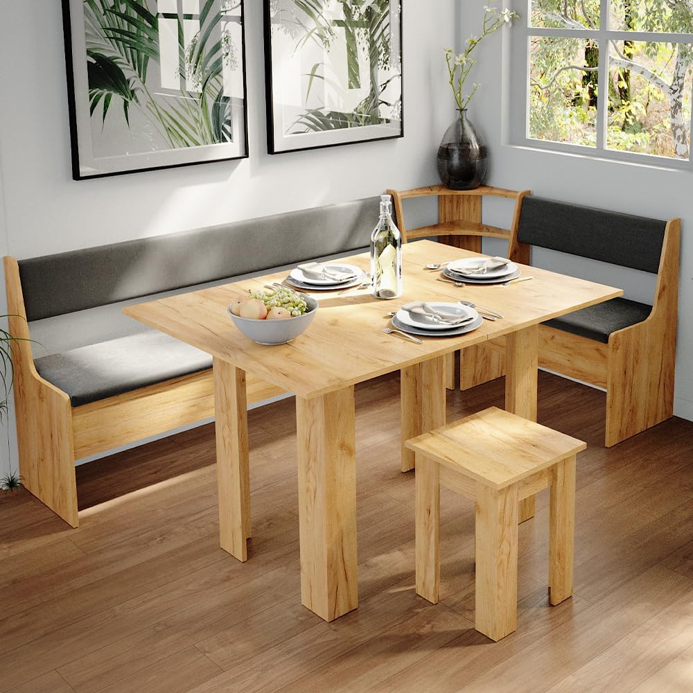 Vicco Eckbankgruppe Roman, Goldkraft Eiche, 210 x 120 cm mit Tisch