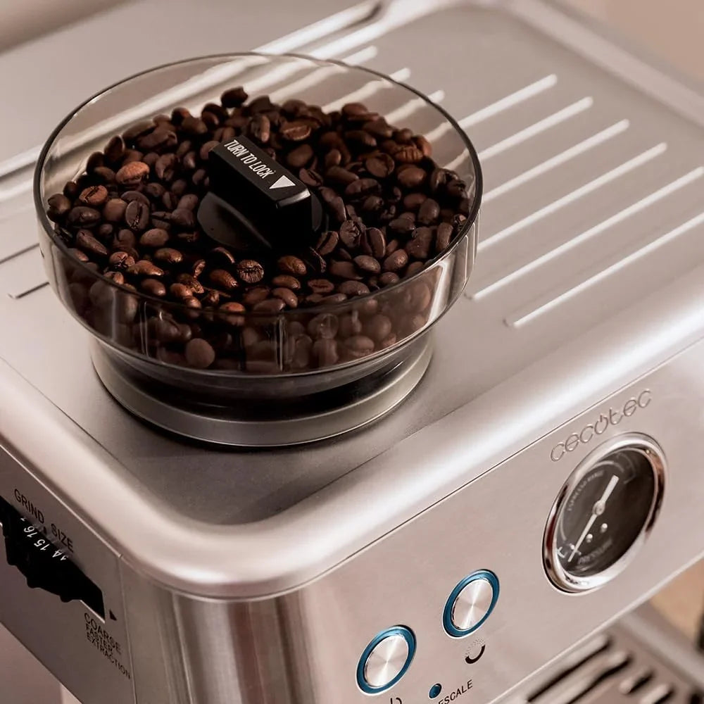 Cecotec Cafetera Express Barista Power Espresso 20 Barista. 2250W, 20 Bares, Manometro y 2 Thermoblocks, Depósito de Café en Grano, Molinillo con 20 Niveles, Vaporizador