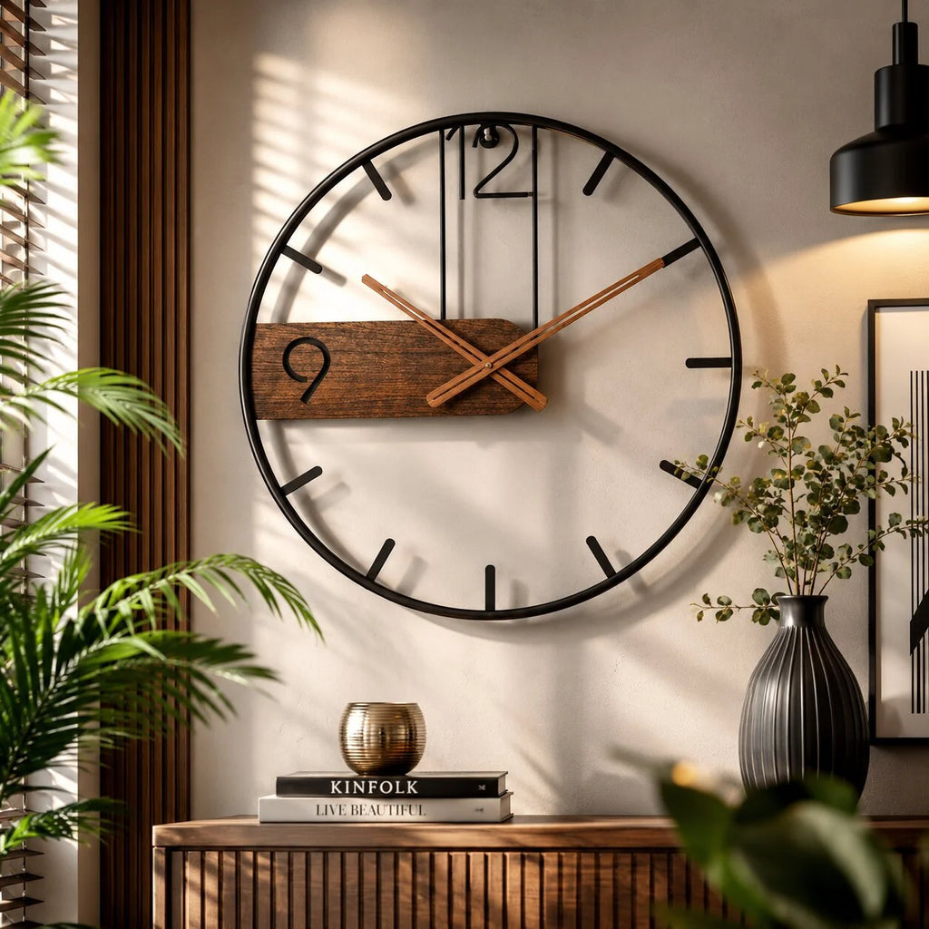 Moderne Wanduhr aus Edelstahl und Walnussholz | Walnchron