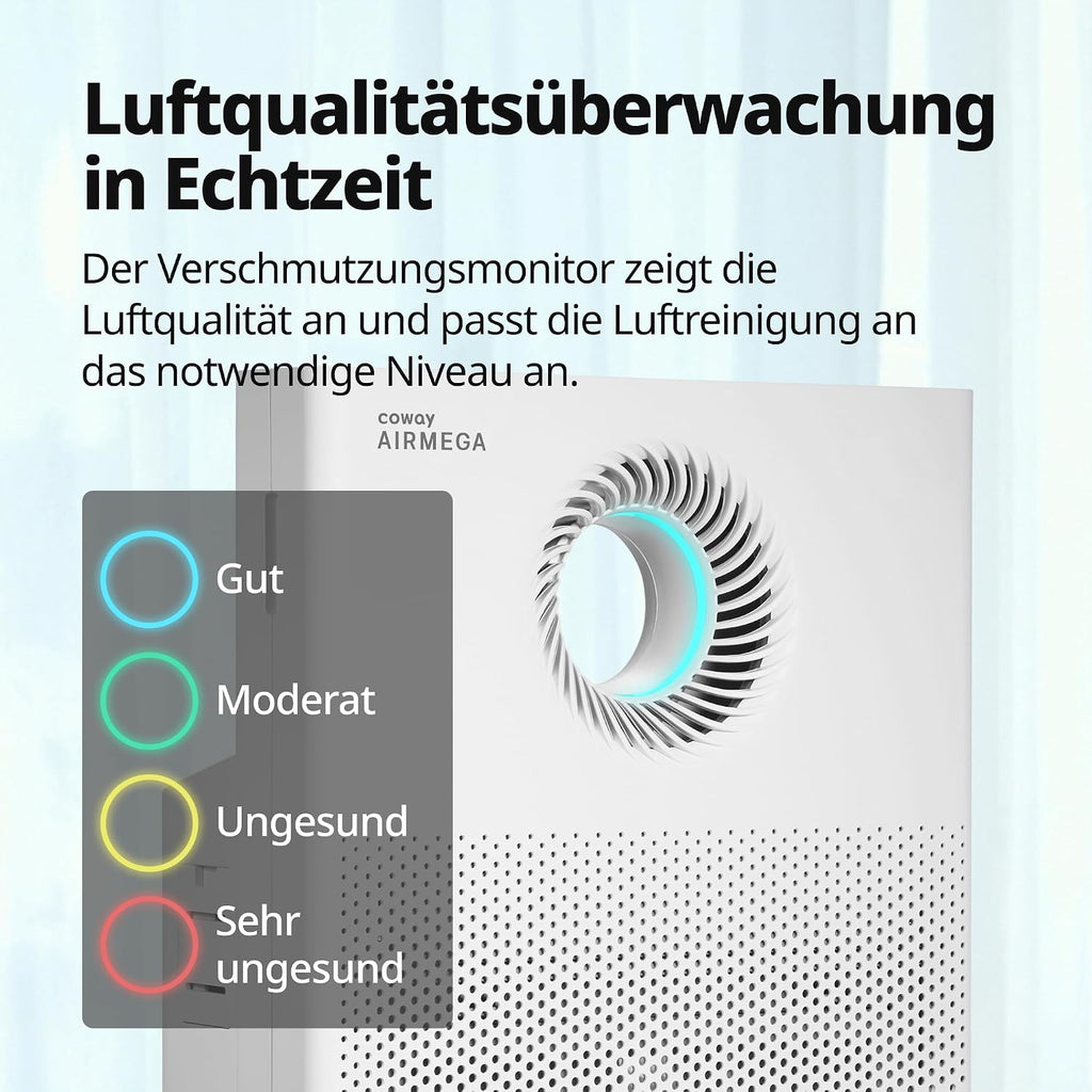 COWAY Luftreiniger Allergiker – mit MegaJet-Luftstrom vorn/oben, entfernt 99,999% der Partikel bis 0,01µm, ECARF-geprüft, für Pollen, Staub & Tierhaare, CADR 402m³/h – AIRMEGA JET