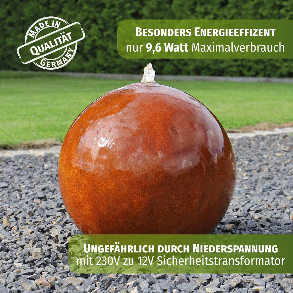 CLGarden Cortenstahl Kugelbrunnen CSB50 Gartenbrunnen Wasserspiel Rost Kugel Springbrunnen mit LED Beleuchtung