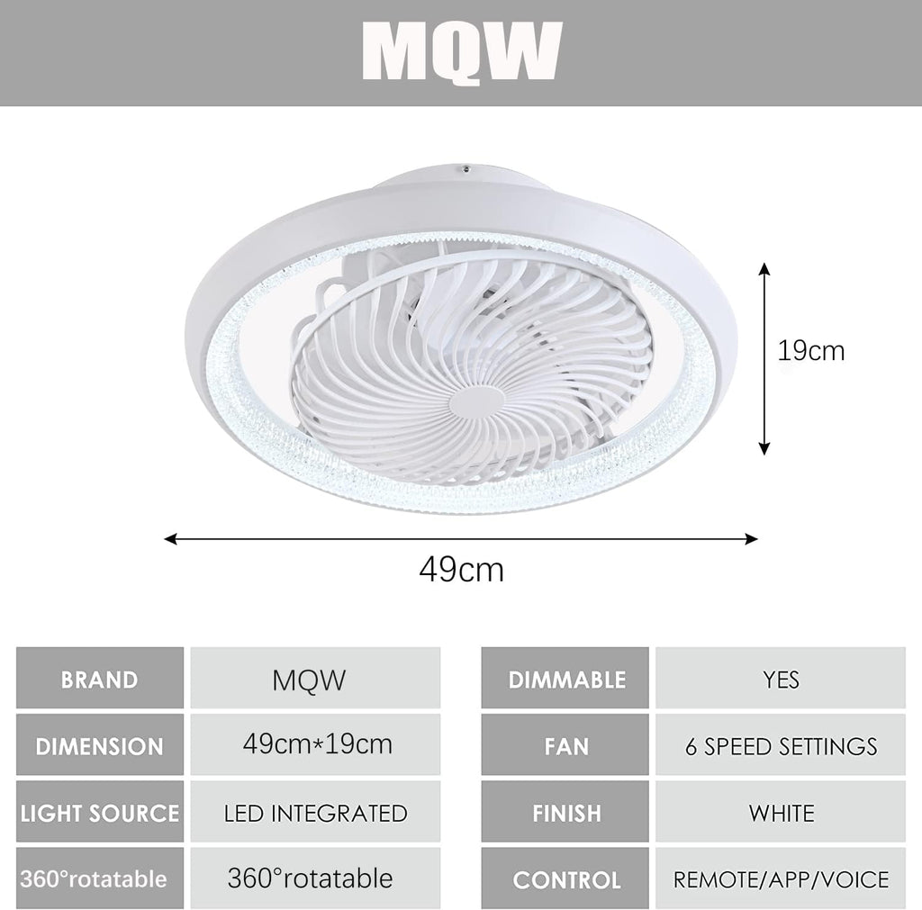 Deckenventilator mit Beleuchtung leise, Deckenleuchte mit Ventilator 360° Drehbare, LED Dimmbar 72W mit Fernbedienung Ventilator lampe, Deckenlampe ür Wohnzimmer, Esszimmer, Schlafzimmer, 49CM