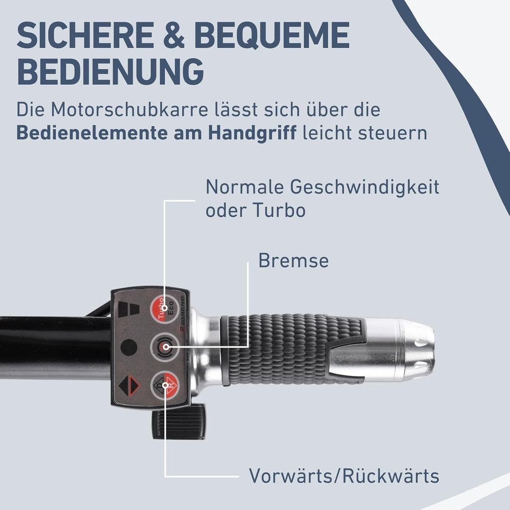 Elektrische Schubkarre mit Akku, 80L Mulde, 150kg Traglast, leistungsstarker 500W Motor durch 40V Li-ion Akku mit 6000mAh