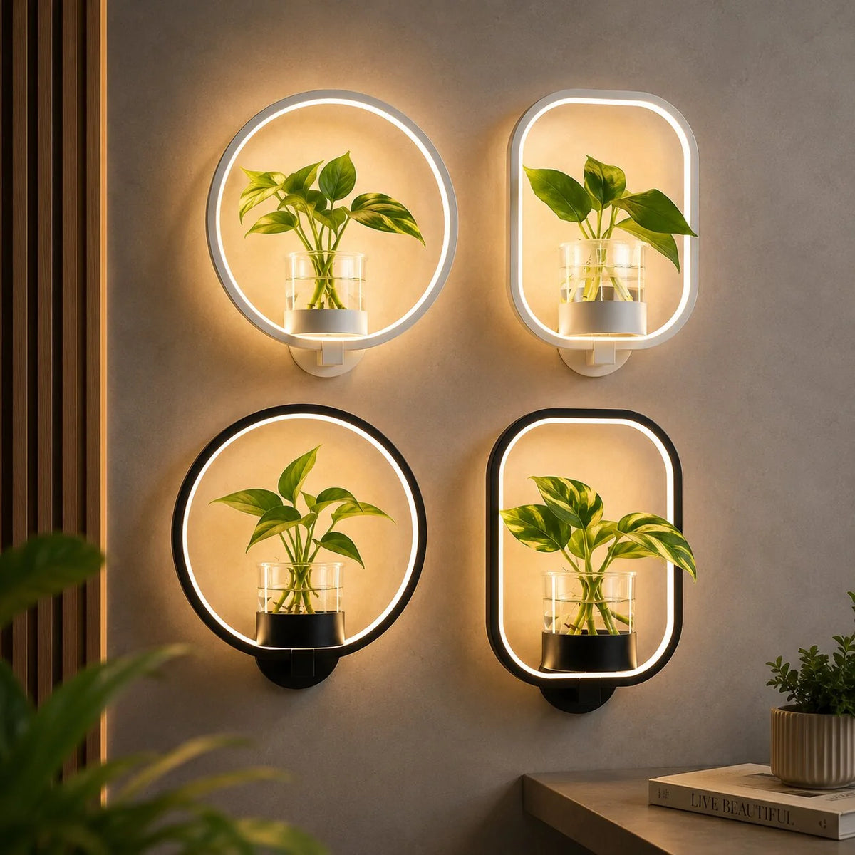 LED Wandlampe mit Glasvase | Wandvase