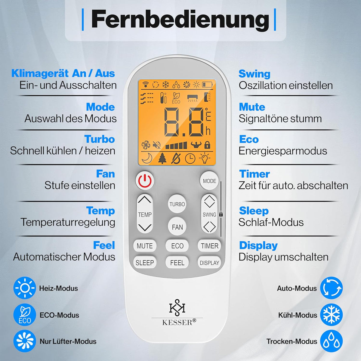 KESSER® Split Klimaanlage Set Quick Connect – WiFi & App Klimagerät mit Heizfunktion & Kühlmodus Wandklimaanlage, mit Kupferleitung 9000 BTU 2,6 kW Kältemittel R32 Inkl. Montagematerial
