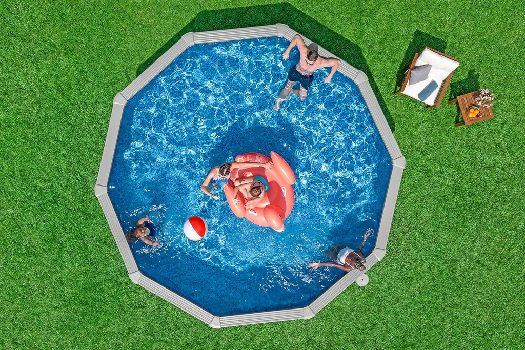 Bestway Hydrium Stahlwandpool Komplett-Set rund 457 x 122 cm Granitgrau Gartenpool Aufstellpool mit Sandfilteranlage