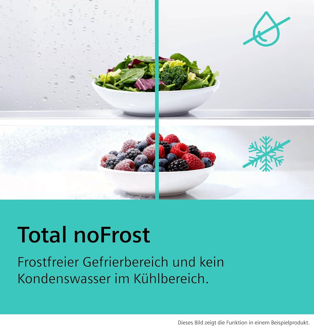 Siemens iQ300 Freistehende XXL Kühl-Gefrier-Kombination 203 x 70 cm, KG49NVICG, 311 L Kühlen & 129 L Gefrieren, Total noFrost, Nahtlose Platzierung, hyperFresh 0°C, LED Beleuchtung, Edelstahl