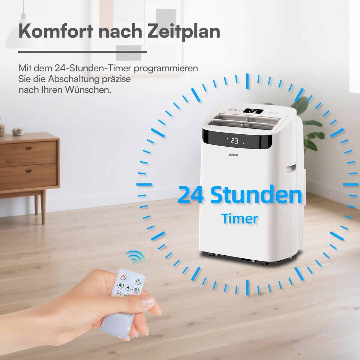 BE COOL mobiles Klimagerät 14000 BTU mit Heizung & WLAN, 4 in 1 Klimaanlage mit Entfeuchter und Ventilator, für Räume bis 48 m², Fernbedienung, Timer, Alexa & Google Assistant, weiß