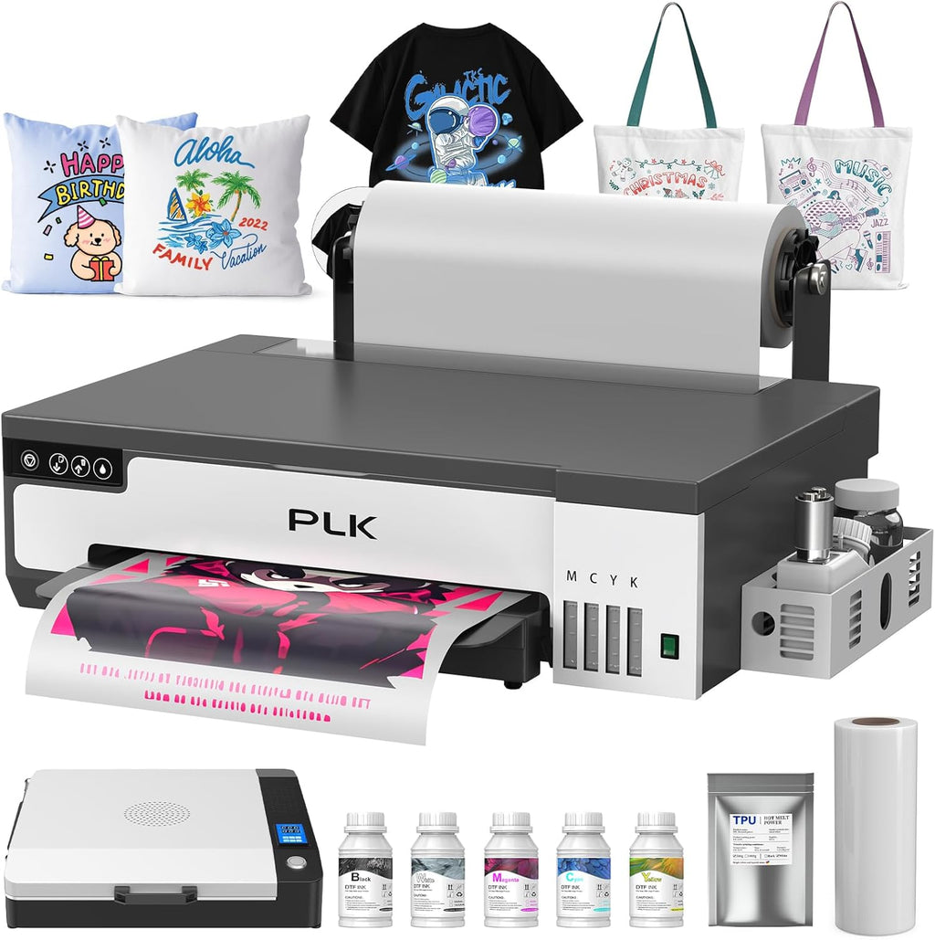 PLK DTF A3 Drucker mit XP600 Druckkopf und Rollenzuführung, doppelte Druckgeschwindigkeit, Verbesserte DTF L8058 mit weißem Tintenrührsystem, 100% Übertragung für Druck