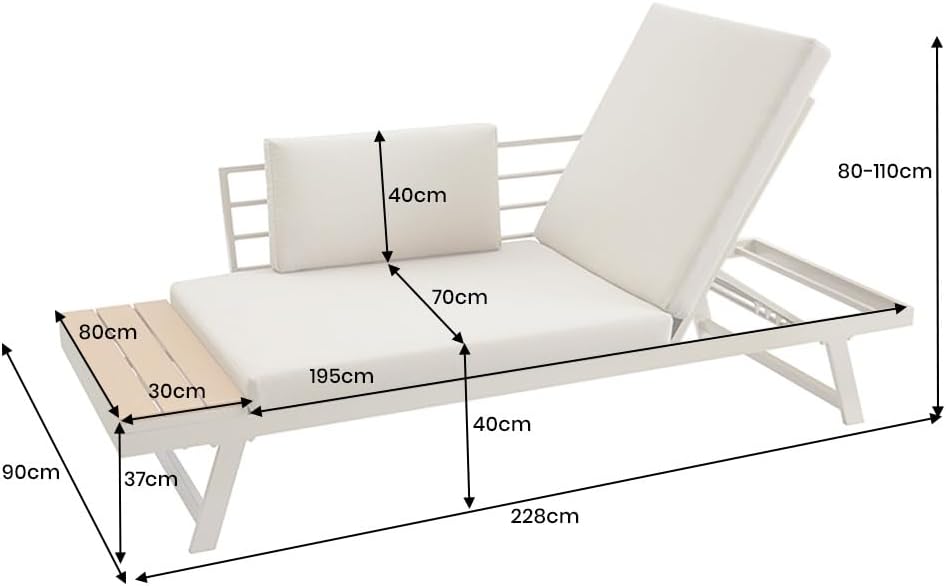 Riess Ambiente Verstellbare Gartenlounge MODULAR Miami - 230cm - Champagner Greige - WPC Aluminium - Gartensofa Gartenliege mit Ablage