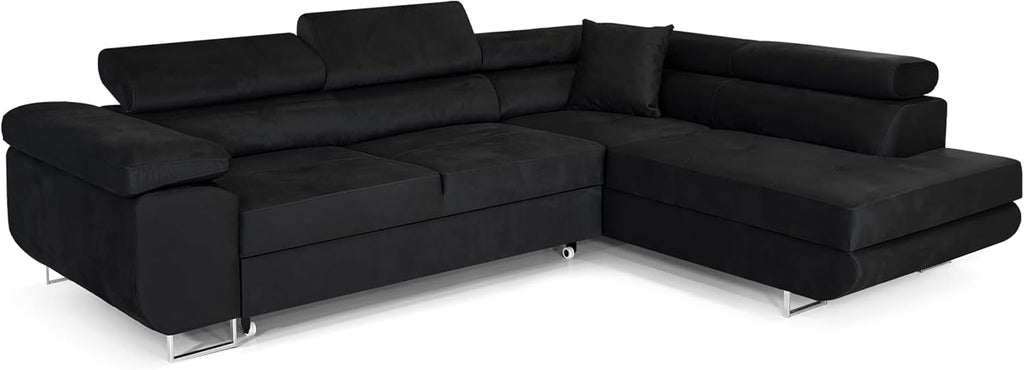 Ecksofa mit Schlaffunktion PASTI L-Form, Sofa Couch mit Bettkasten, 3-Sitzer Eckcouch, Schlafsofa für Wohnzimmer, Big Sofa Couch mit Schlaffunktion (Schwarz, Ottomane Rechts)
